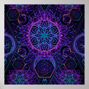 Poster Padrão de Geometria Sagrada sem falhas. Símbolos h