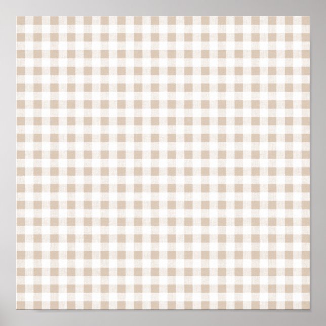Póster Padrão de Gingham Branco Beige (Frente)