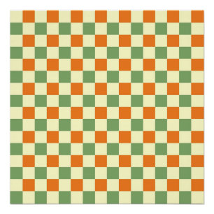 Póster Padrão de Gingham - Laranja Verde Marrom