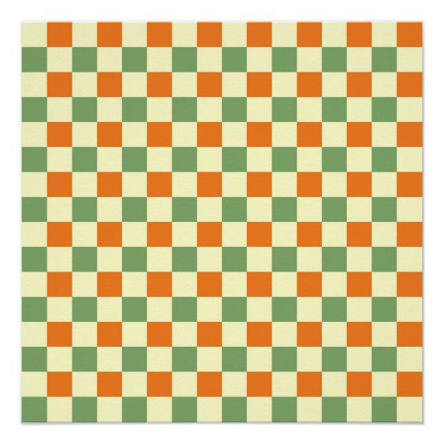 Póster Padrão de Gingham - Laranja Verde Marrom (Frente)
