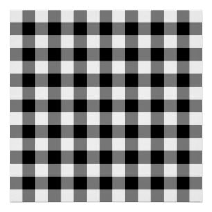 Póster Padrão de Gingham Preto e Branco