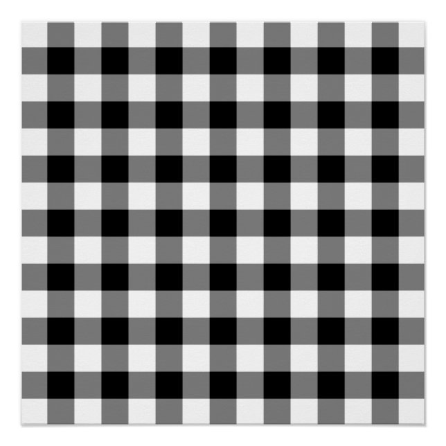 Póster Padrão de Gingham Preto e Branco (Frente)
