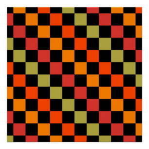 Póster Padrão de Gingham Preto Laranja Verificado