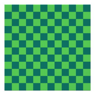 Póster Padrão de Gingham Verde Azul