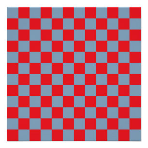 Póster Padrão de Gingham Verificado com Azul Vermelho