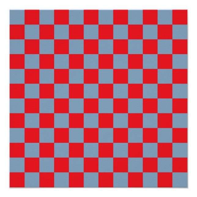 Póster Padrão de Gingham Verificado com Azul Vermelho (Frente)