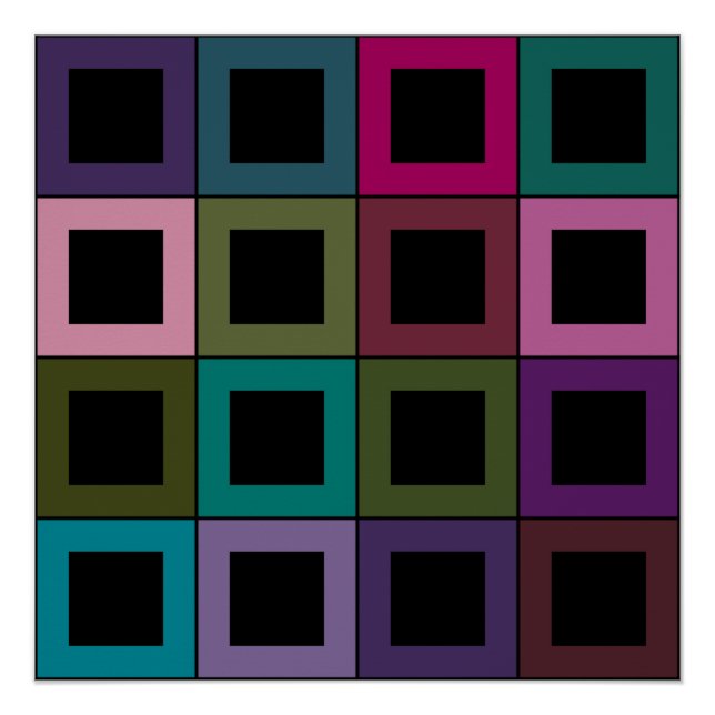 Póster Padrão de Grade de Blocos Quadrados Coloridos (Frente)