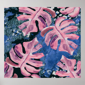 Poster Padrão de Grunge Tropical de Summer Watercolor