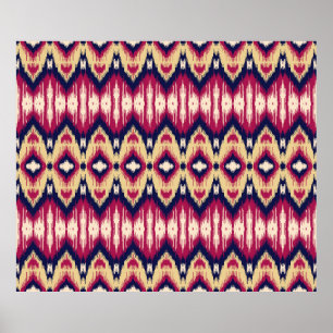 Poster Padrão de ikat chevron azul-rosa étnico T