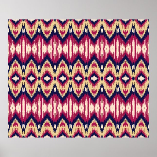 Poster Padrão de ikat chevron azul-rosa étnico T (Frente)