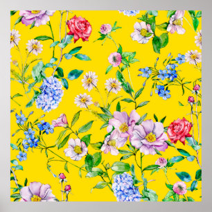 Poster Padrão de ilustração da aquarela do jardim da flor