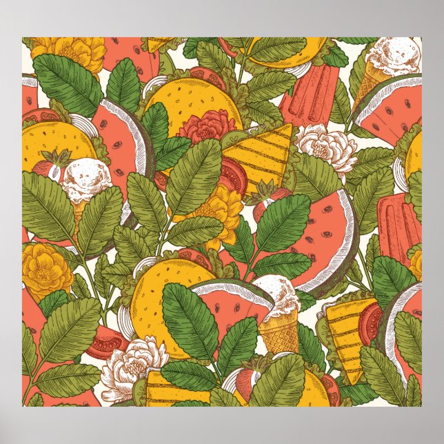 Poster Padrão de Ilustração da Comida de Verão (Frente)