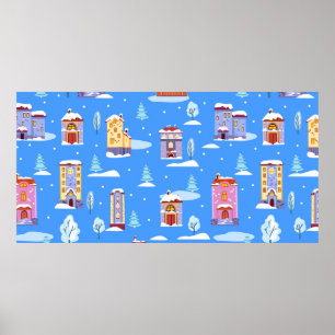 Poster Padrão de inverno sem costura desenhado à mão c