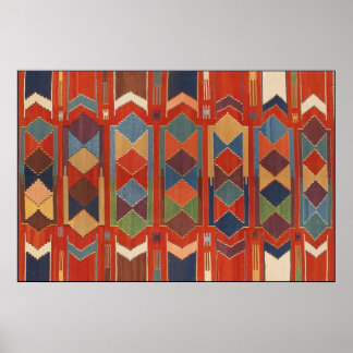 Poster Padrão de Kilim Contemporâneo Azul Laranja Verde