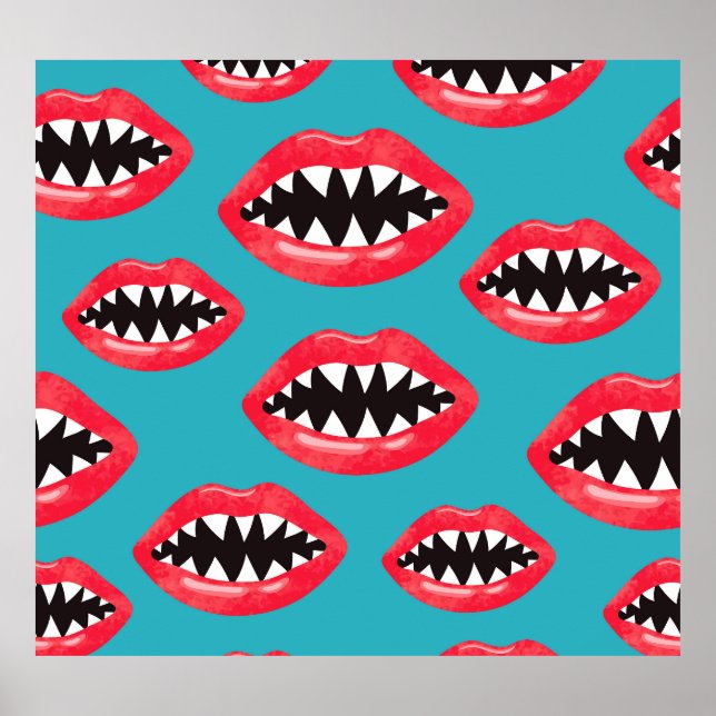 Poster Padrão de Lábios Vermelhos para Dentes de Tubarão (Frente)