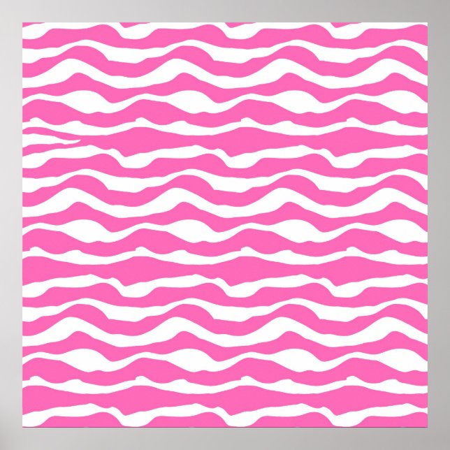 Poster Padrão de Lachado de Zebra Branca e Rosa Trendy (Frente)