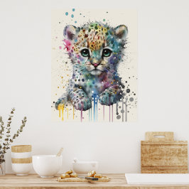 Poster Padrão de leopardo aquarela marfim minimalista