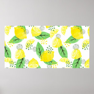 Poster Padrão de limão de cor aquosa sem costura com fr