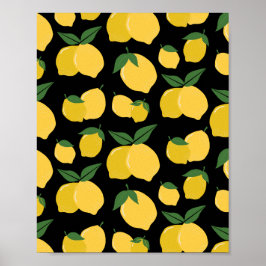 Poster Padrão De Limão Fruta Retroativa Amarelo A Preto
