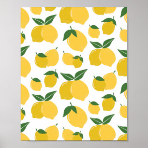 Poster Padrão De Limão Fruta Retroativa Amarelo Em Branco