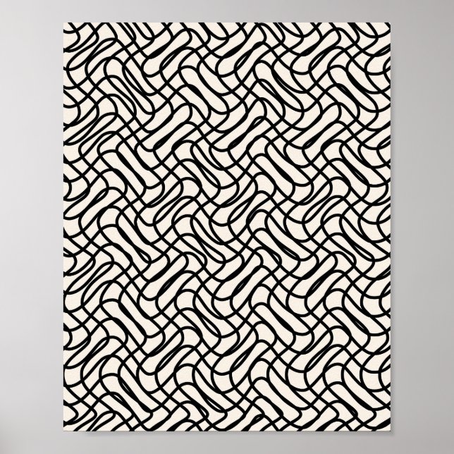 Poster Padrão De Linha abstrato Preto E Branco (Frente)