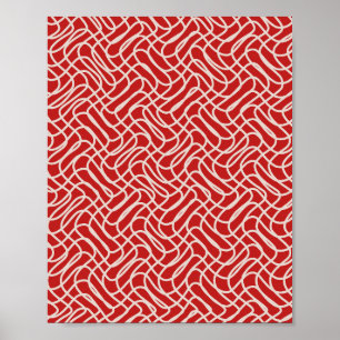 Poster Padrão De Linha De Abstrato De Vermelho E Creme