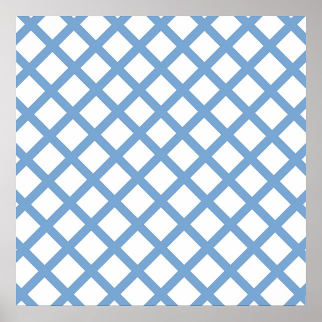 Poster Padrão de Listra de Diamante Arlequim Branco Azul (Frente)