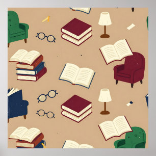 Poster Padrão de Livros de Cantinho de Leitura Aconchegan