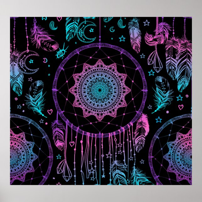 Poster Padrão de Lua Nativo Americano de Dreamcatcher (Frente)
