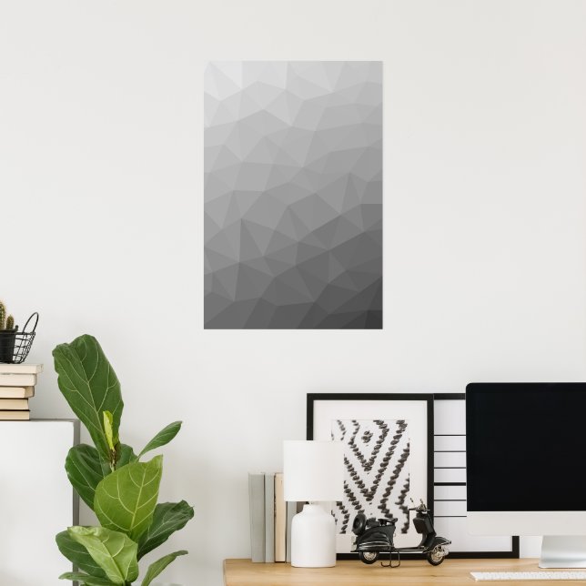 Poster Padrão de Malha Geométrica Gradiente Cinza (Escritório em casa)