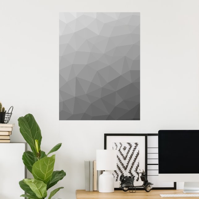 Poster Padrão de Malha Geométrica Gradiente Cinza (Escritório em casa)