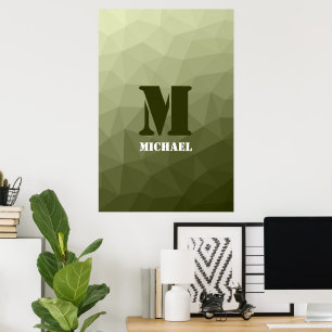 Poster Padrão de malha geométrica verde claro do exército
