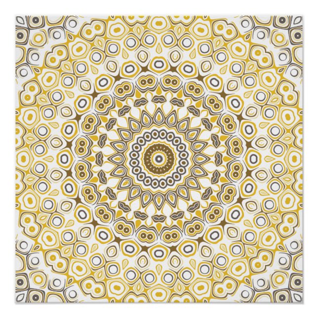 Póster Padrão de Mandala Amarelo Dourado (Frente)