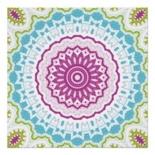 Póster Padrão de Mandala Azul Magenta e Verde