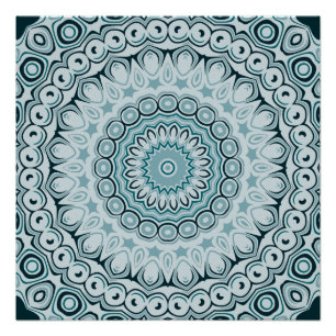 Póster Padrão de Mandala Azul Tempestuoso e Cinza