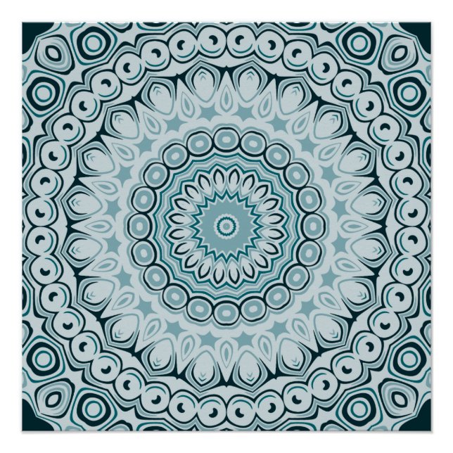Póster Padrão de Mandala Azul Tempestuoso e Cinza (Frente)
