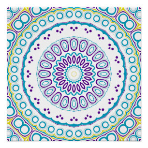 Póster Padrão de Mandala Azul-Verde e Violeta