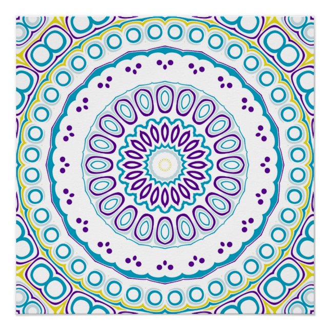 Póster Padrão de Mandala Azul-Verde e Violeta (Frente)