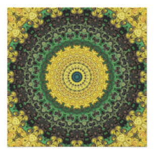 Póster Padrão de Mandala Caleidoscópio Amarelo e Verde