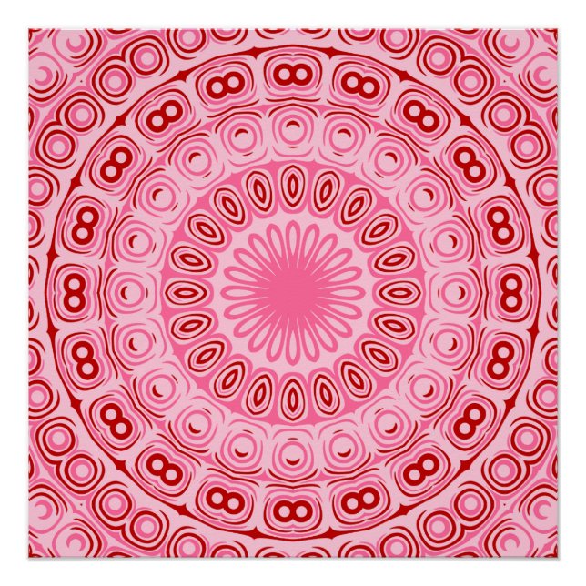 Póster Padrão de Mandala Carmesim e Rosa (Frente)