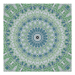 Póster Padrão de Mandala Costeira Azul e Verde Marinho
