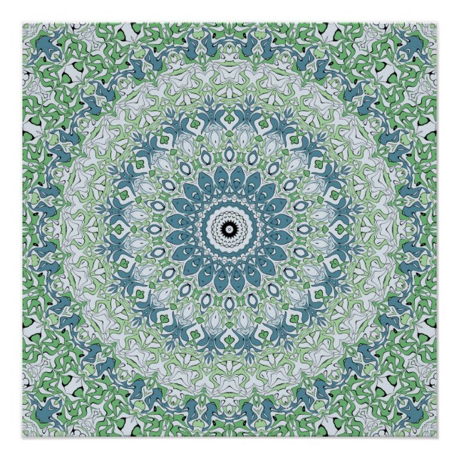 Póster Padrão de Mandala Costeira Azul e Verde Marinho (Frente)