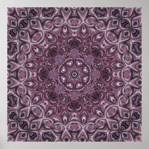 Poster Padrão de Mandala de Mármore de Lavanda e Ameixa