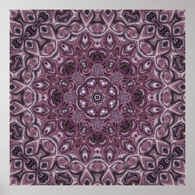 Poster Padrão de Mandala de Mármore de Lavanda e Ameixa (Frente)