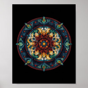 Poster Padrão de Mandala do Círculo Místico de Lótus Flor