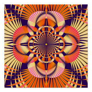 Póster Padrão de Mandala Fractal Geométrico Art Déco