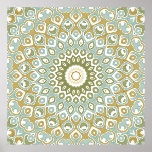 Poster Padrão de Mandala Geométrica em Sage Suave e Doura