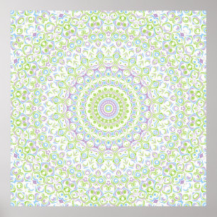Poster Padrão de Mandala Geométrica Verde e Azul