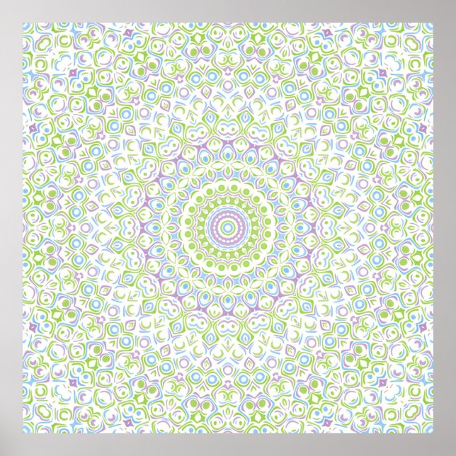 Poster Padrão de Mandala Geométrica Verde e Azul (Frente)