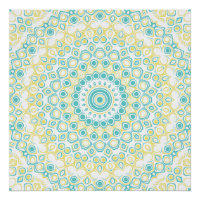 Padrão de Mandala Geométrico Azul-Verde e Amarelo